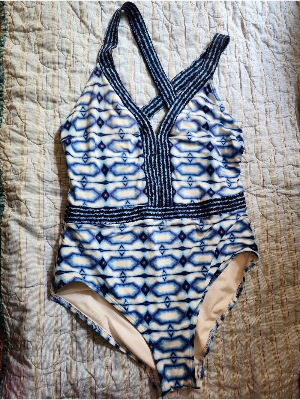 Michael Kors Blue and White Patterned One-Piece Swimsuit